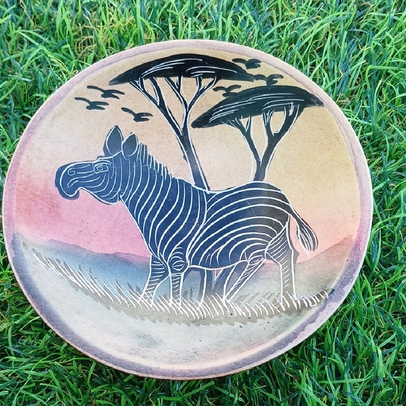 Other - Handcrafted Zebra Art Plate - Black and Brown